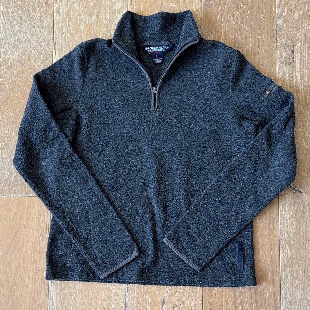 Y2K Abercrombie Quarter Zip Fleece Pullover Charcoal Gray Sleeve Pocket Size L - Picture 2 of 7